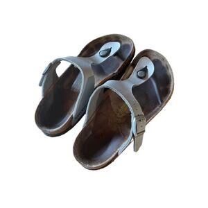 Birkenstock Gizeh Thong Sandal Womens 36 Silver Cork Rubber Bottom Shoes